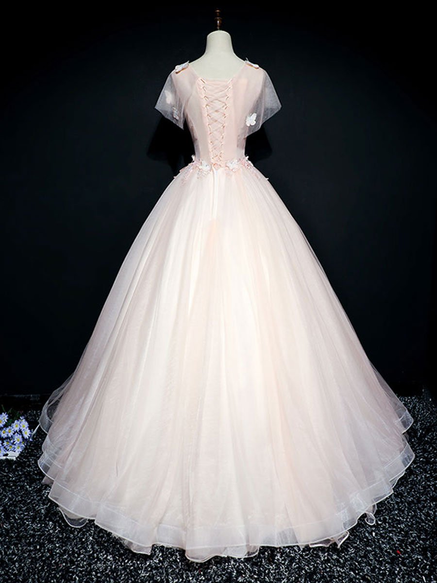 Vestido de fiesta largo de encaje de tul rosa, vestido de noche de encaje de tul rosa