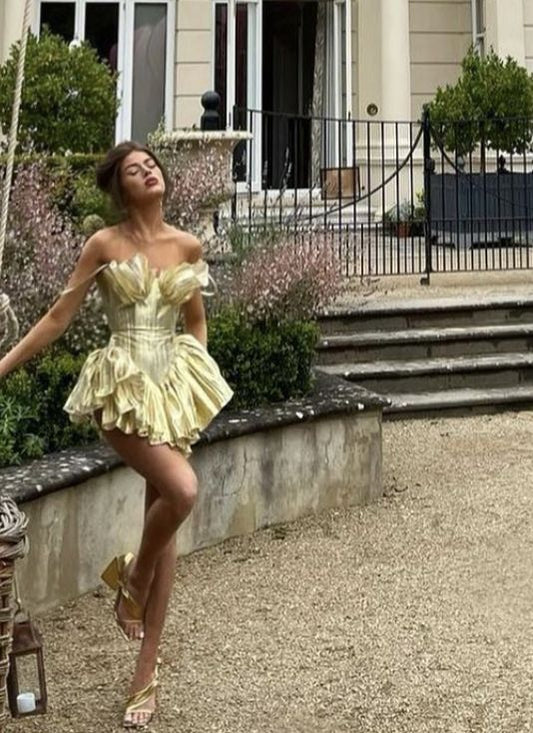 Stunning A Line Spaghetti Strap Gold Satin Short Homecoming Dress Cocktail Dress SH3690