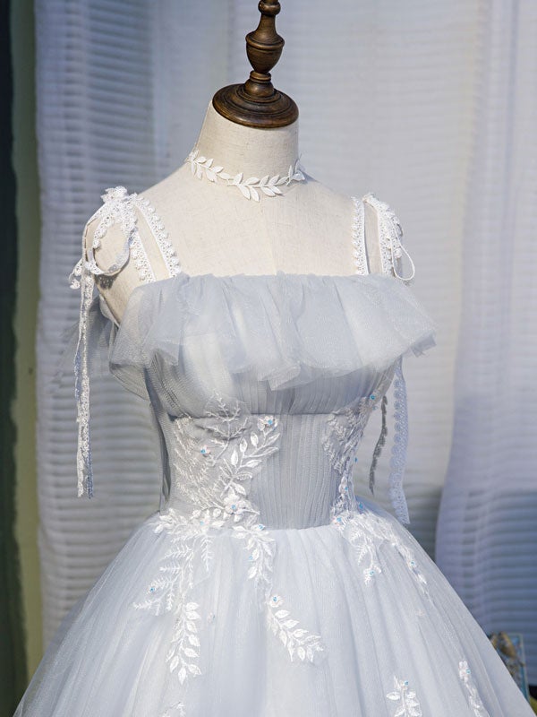 Vestido de fiesta corto de tul gris con encaje, vestido de fiesta de tul gris