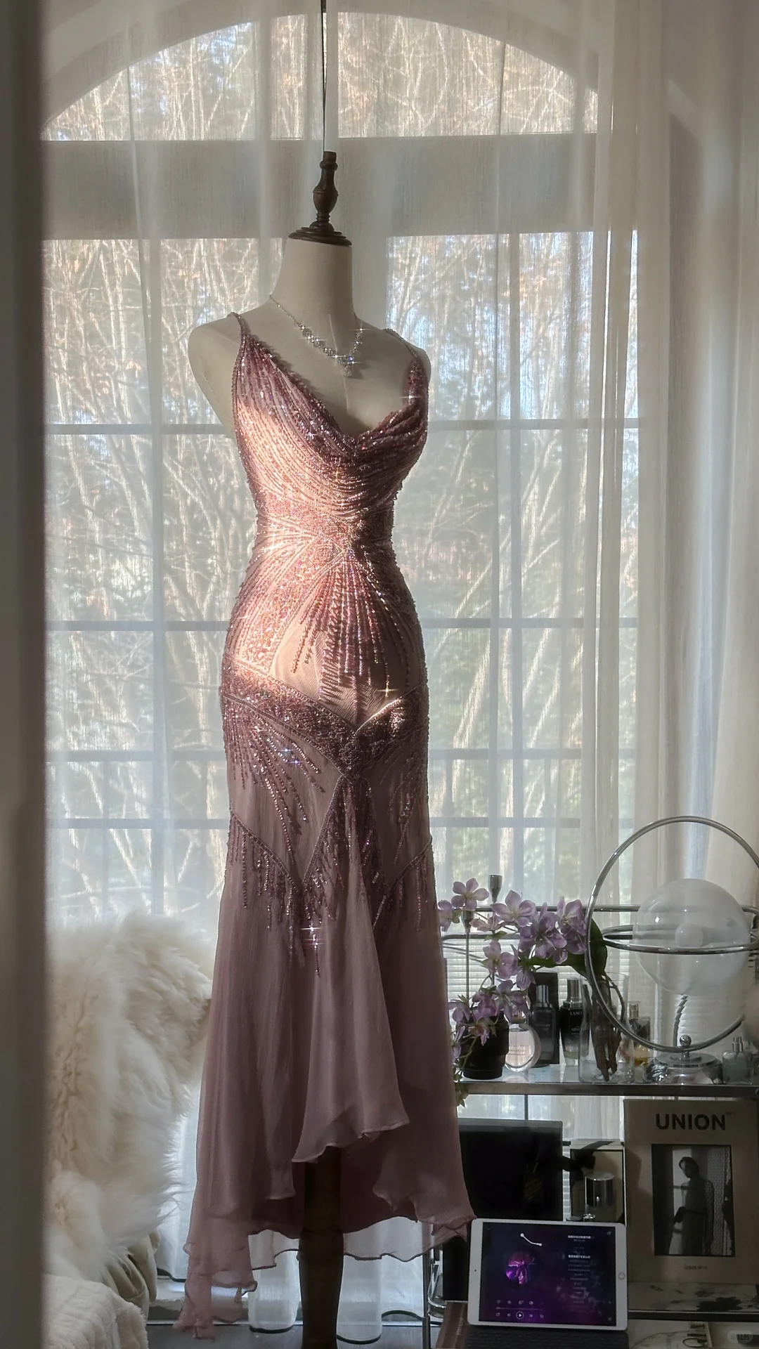 Vestido de noche elegante vintage morado de gasa larga con tirantes finos, vestido de fiesta romántico, vestido de fiesta TP3969