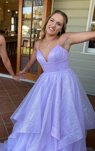 Sparkly Long Plus Size Lavender Prom Dresses, Stunning Formal Dresses GP372
