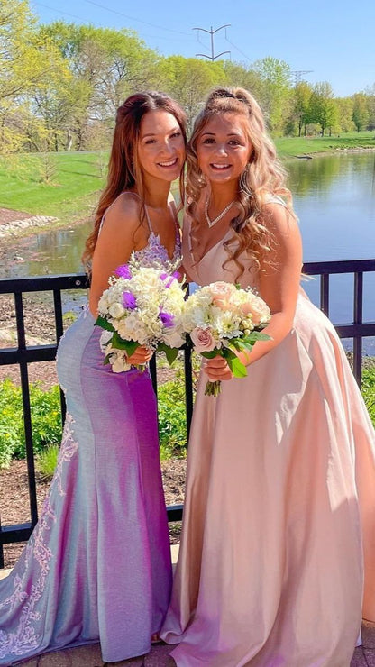 Glitter Mermaid Spaghetti Straps Prom Dress Lace Slit Evening Gowns GP544