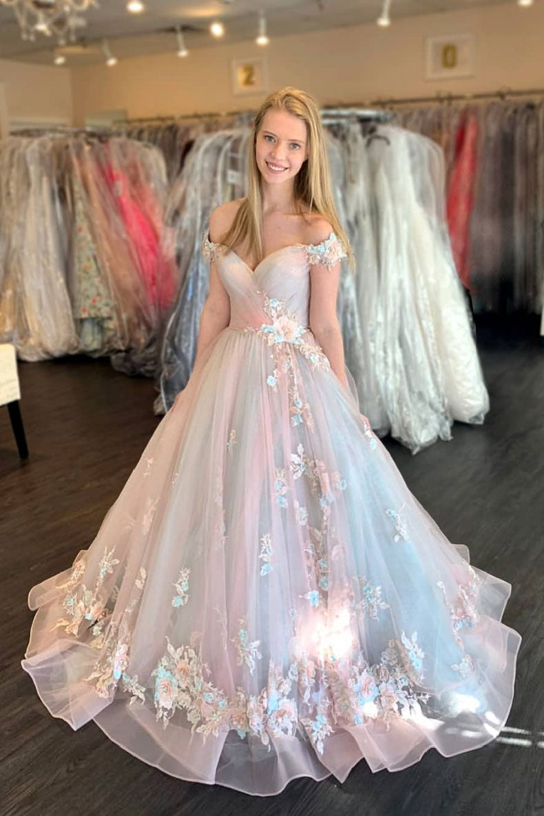 Elegant Tulle Sweetheart Pink Blue Prom Dress, Princess Formal Gown GP301