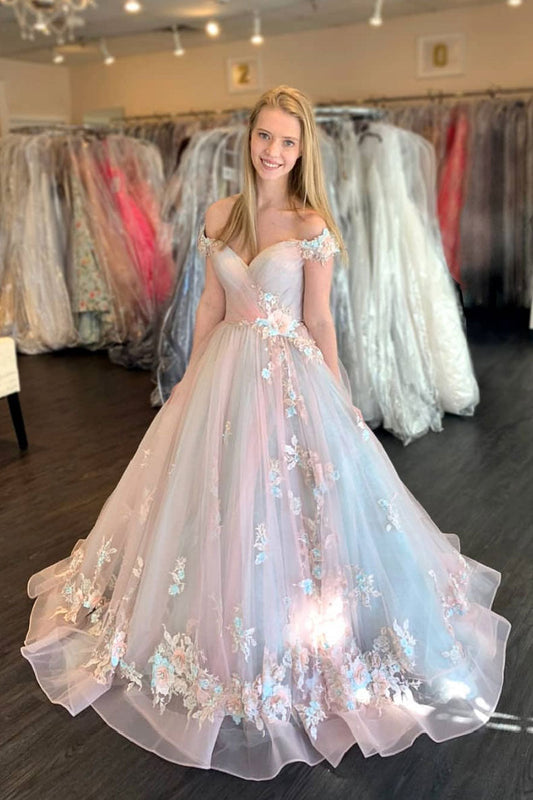 Elegant Tulle Sweetheart Pink Blue Prom Dress, Princess Formal Gown GP301
