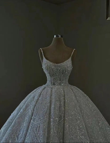 White shiny fashion exquisite beaded long elegant tulle floor-length ball gown evening dress wedding dress gh3350