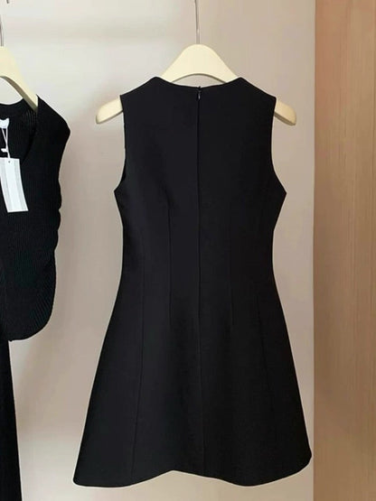 Vestido negro corto sencillo de corte A con escote cuadrado, para fiesta, corto, formal, para regreso a casa, elegante, para cóctel, para cumpleaños número 16, DH2763