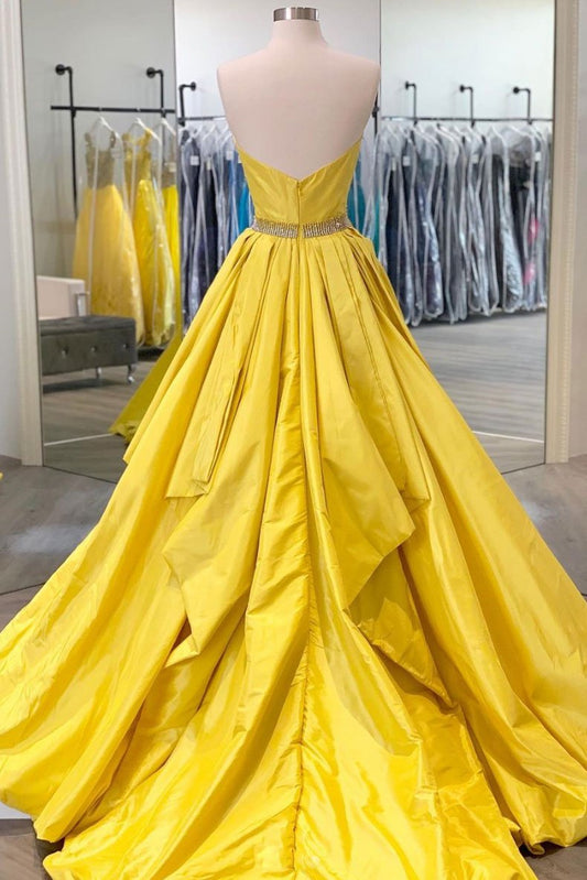 Vestido de fiesta largo de satén amarillo sencillo, vestido de noche amarillo