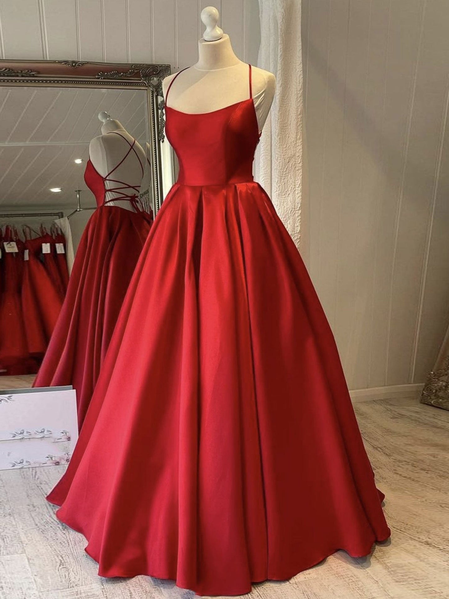 Vestido de fiesta largo de satén rojo sencillo, vestido de noche rojo
