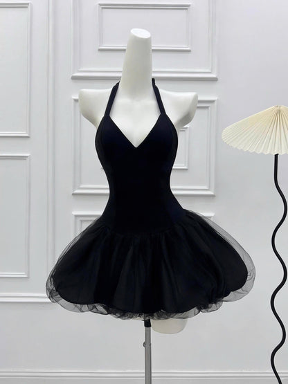 Vestido de fiesta corto con cuello halter, elegante y corto, para cóctel, de noche, para 16 cumpleaños, DH2769