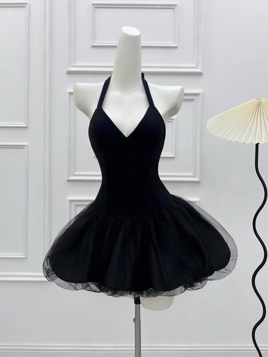 Vestido de fiesta corto con cuello halter, elegante y corto, para cóctel, de noche, para 16 cumpleaños, DH2769