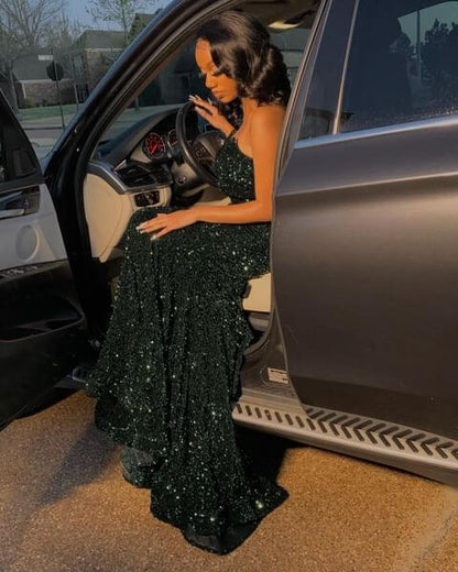Elegant Black Mermaid Evening Dresses,Sequin Long Prom Dress,Gala Dress