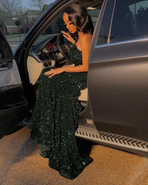 Elegantes vestidos de noche de sirena negros, vestidos de fiesta largos con lentejuelas, vestidos de gala