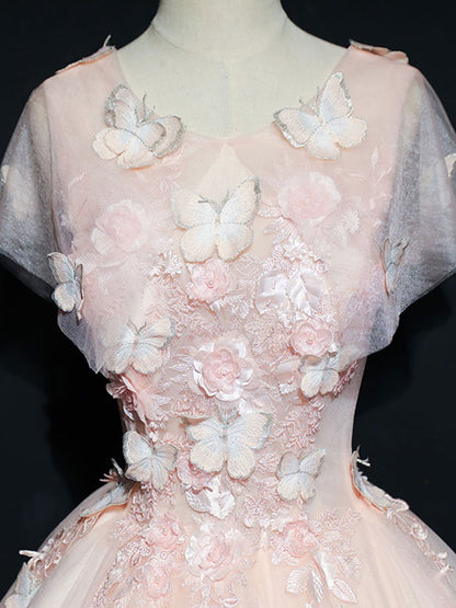 Vestido de fiesta largo de encaje de tul rosa, vestido de noche de encaje de tul rosa