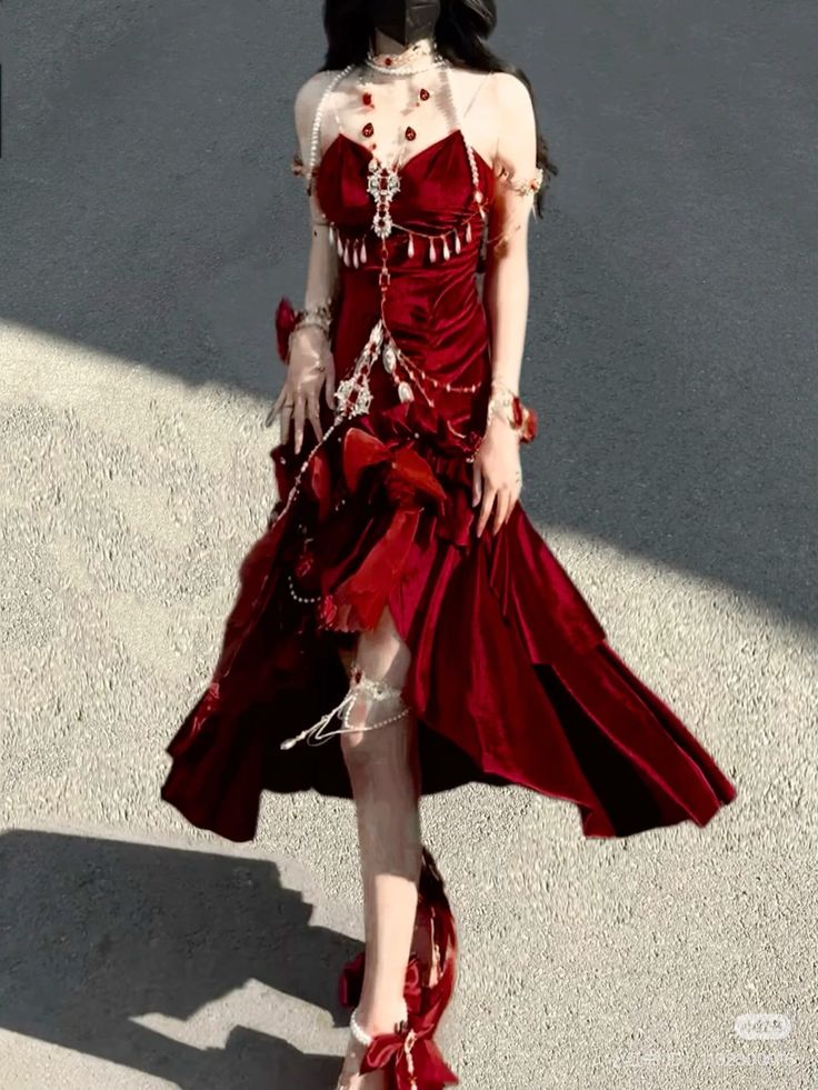 Burgundy Exquisite Mermaid Spaghetti Strap Beaded Velvet Long Party Dress Cocktail Dress SH3593