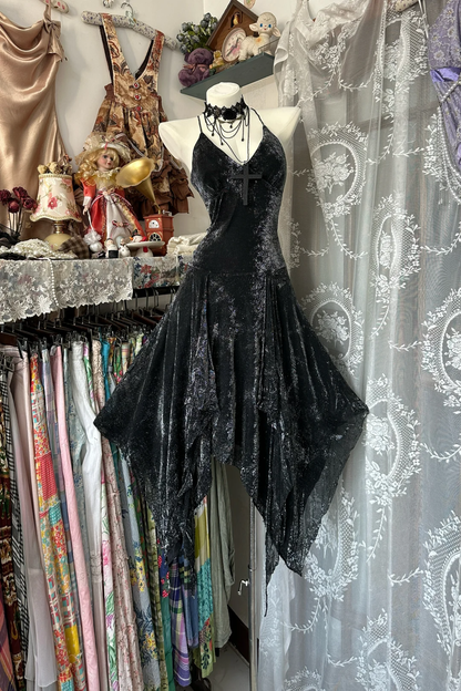 Vintage Spaghetti Straps Black Backless Birthday Dress Formal Graduation Homecoming Dress S504