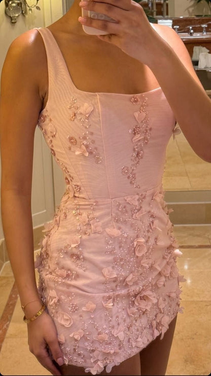 Pink Square Neck Sexy Short Party Dress Homecoming Dress     cg25668