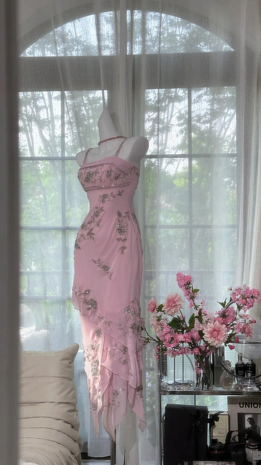 Pink Vintage Dresses, Long Evening Dress    cg25980
