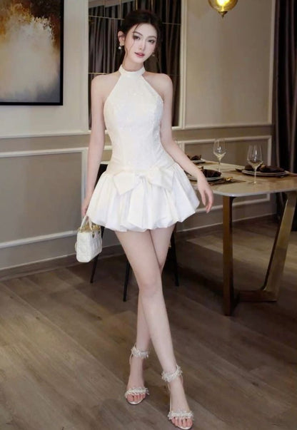 A Line White Halter Short Prom Dress Birthday Party Dress Homecoming Dress   fg8168