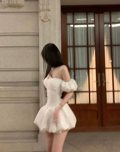 White Off Shoulder Short Evening Party Dress Homecoming Gowns      cg25589