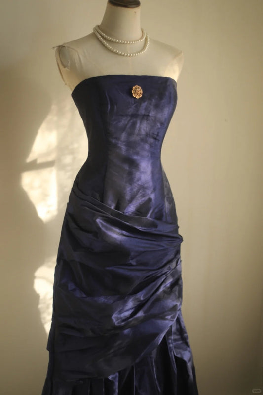 Strapless Navy Blue Prom Party Dresses Unique Long Evening Dress   cg25942