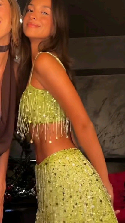 Fashion Sequin Tassel Green Two Piece Short Evening Dress Cocktail Dresses Short Party Dress   fg7964