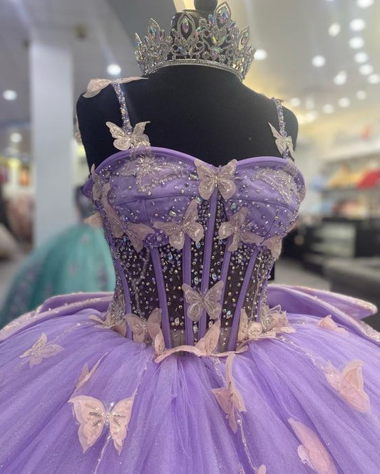 Purple Tulle Ball Gown With Butterflies,Sweet 16 Dress,Purple Princess Dress     cg25047