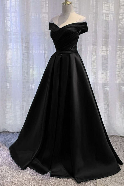 Vestido de fiesta largo de satén morado con hombros descubiertos, corte A, sencillo, para mujer.