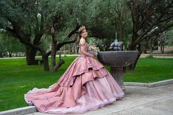 Elegante vestido de quinceañera con bordado rosa y hombros descubiertos, corte A, para fiesta de cumpleaños, noche, baile, TP4520