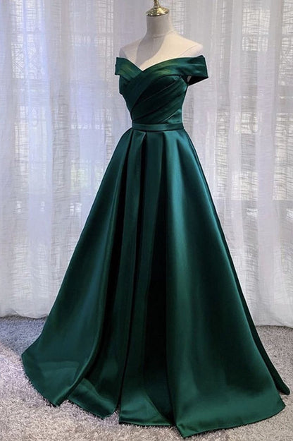 Vestido de fiesta largo de satén morado con hombros descubiertos, corte A, sencillo, para mujer.