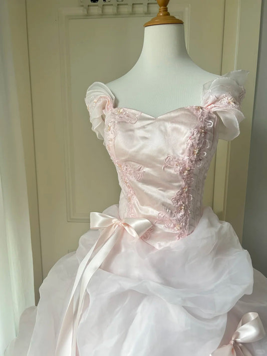 A Line Pink Prom Party Dresses Unique Long Evening Dress Vintage Princess Dress   cg25988