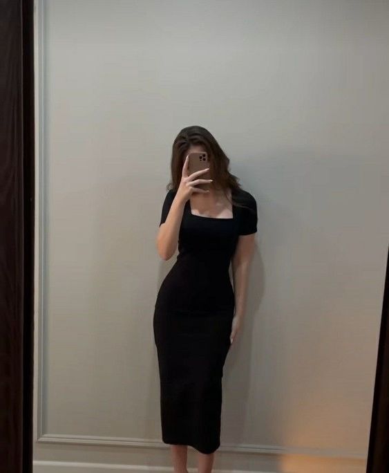 Vestido de fiesta negro de corte tubo, largo hasta la rodilla, para noche