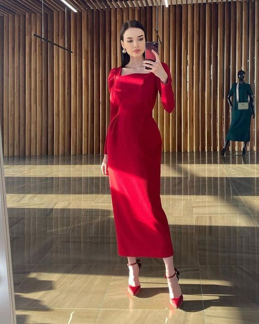 Vestidos de fiesta rojos de moda para dama, vestido de fiesta largo hasta la rodilla