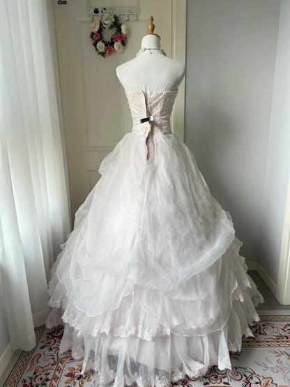 A Line Light Pink Strapless Prom Party Dresses Unique Long Evening Dress Vintage Princess Dress   cg25990