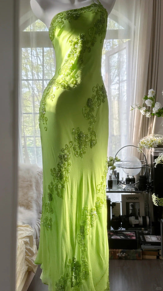 Vintage Evening Dresses, Green Sleeveless Party Gowns  cg25531