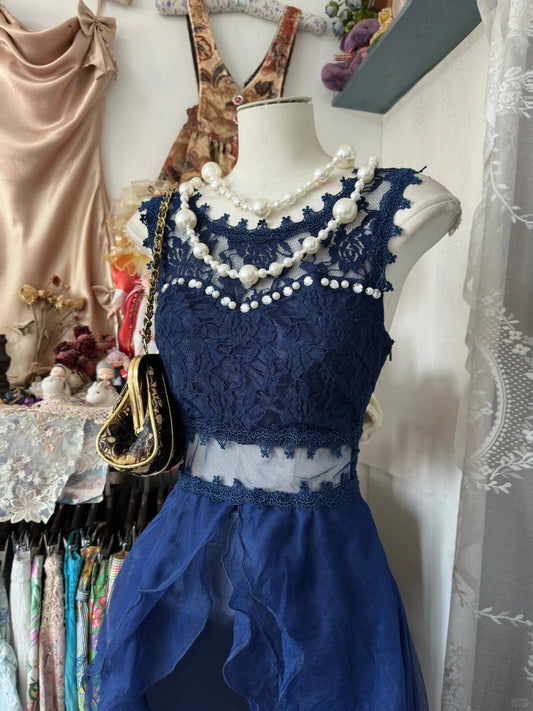 Vintage Evening Dresses,Navy Blue Long Sleeveless Party Gowns  cg25538