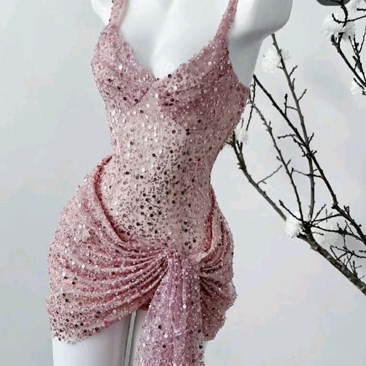 Pink/Black Sparkling Sequin Short Homecoming Dress Cocktail/Birthday Party Dress gh5016