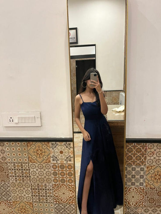 Navy Blue Evening Dresses Long Formal Dress Woman Elegant with Slit