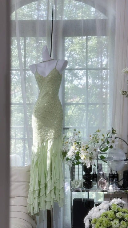 Green Mermaid Formal Dress Vintage Long Party Dress Evening Dress Prom Dresses     cg25711