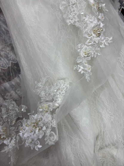 Mermaid Lace Tulle Pearls Long Princess Wedding Dress    fg8173
