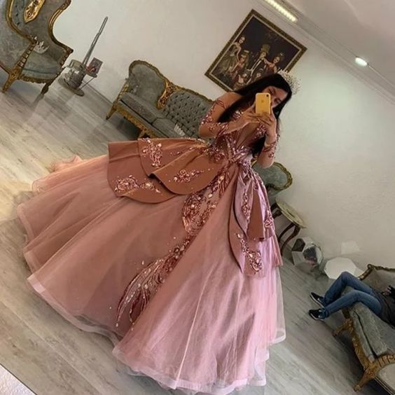 Elegante vestido de quinceañera con bordado rosa y hombros descubiertos, corte A, para fiesta de cumpleaños, noche, baile, TP4520