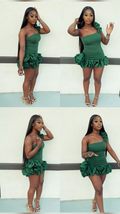 Green One Shoulder Homecoming Dress Short Evening Dress Cocktail Dresses Short Party Dress   fg7970