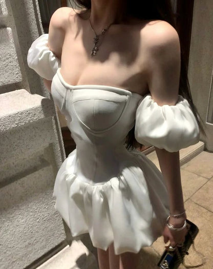 White Off Shoulder Short Evening Party Dress Homecoming Gowns      cg25589