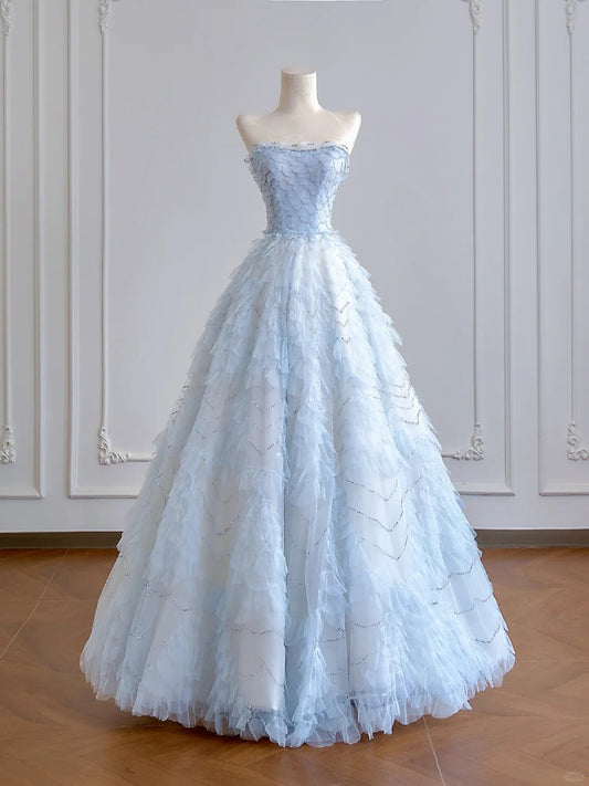 shopuniqlos--Light blue organza fairy long floor-length tulle prom dress wedding dress gh5487