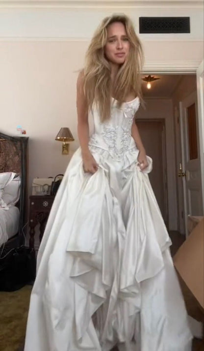A Line Lace Up Back Strapless Wedding Dresses,Simple Bridal Gowns,Long Beautiful Bridal Gown      fg8071