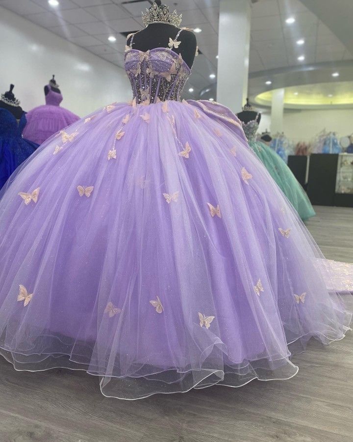 Purple Tulle Ball Gown With Butterflies,Sweet 16 Dress,Purple Princess Dress     cg25047