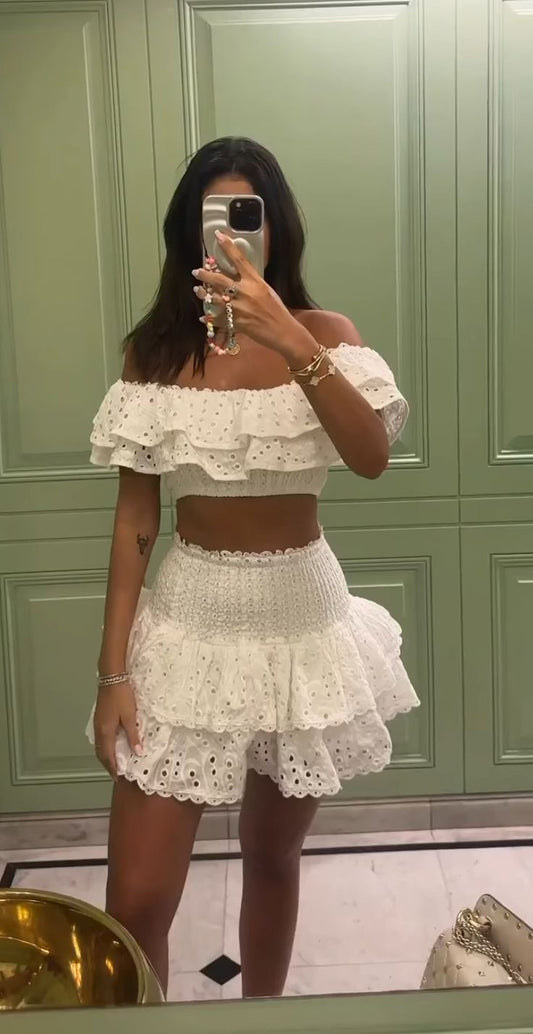 White Lace Two Piece Short Evening Dress Cocktail Dresses Short Party Dress    fg7830