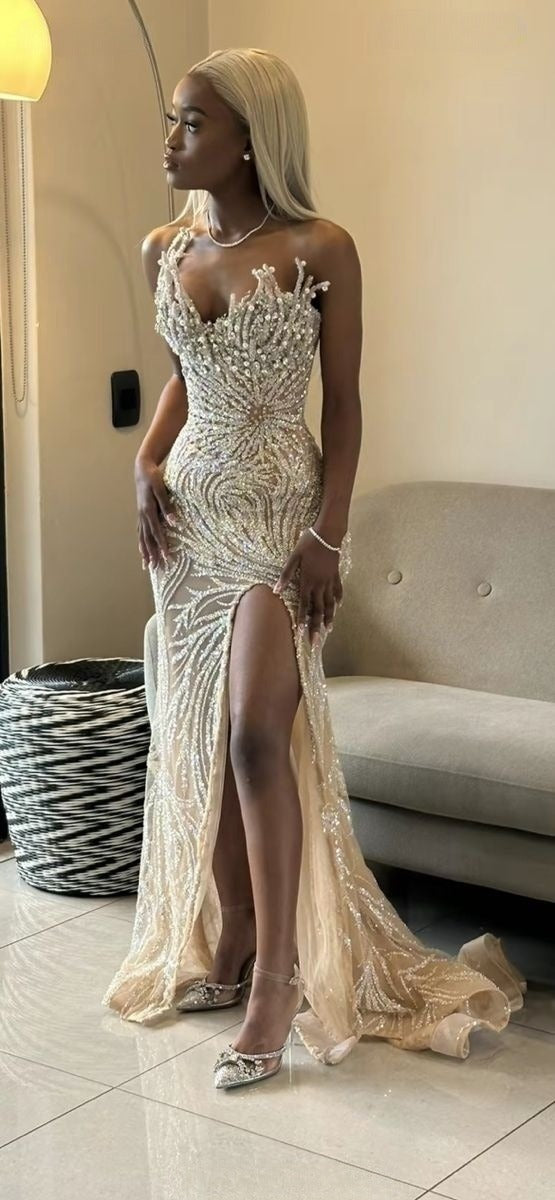 Champagne Evening Dresses,Sleeveless Party Prom Dress, Formal Dress    cg25471