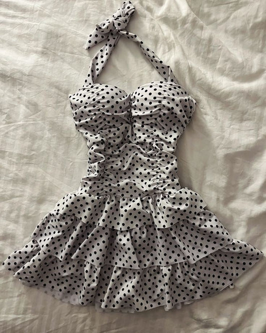 Halter Black Polka Dots Short Evening Prom Dresses Homecoming Gowns      cg25606