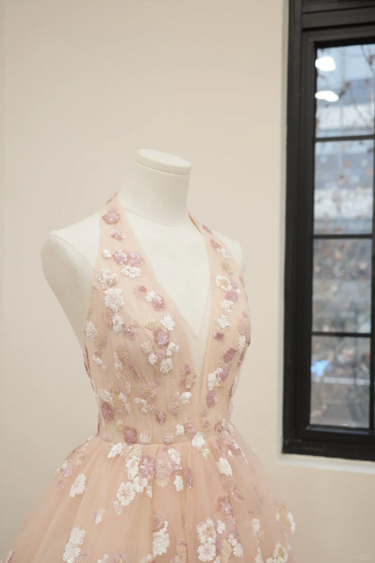 Pink floral fashion long tulle sequin homecoming dress birthday dress Prom dress evening dress gh5071