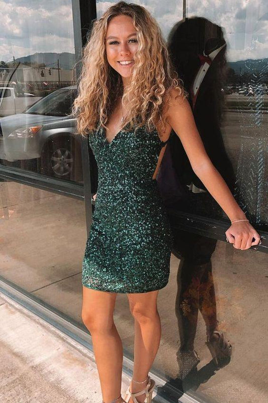 tight dark green sequins mini homecoming dress party dress SA1232